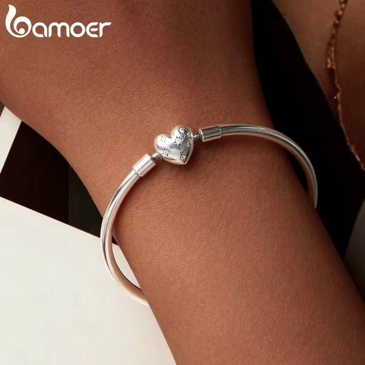 BAMOER Genuine 925 Sterling Silver Charm Glossy Bracelet
