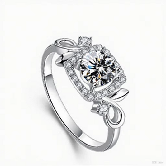 925 Sterling Silver Adjustable Flower Leaf Ring for Women