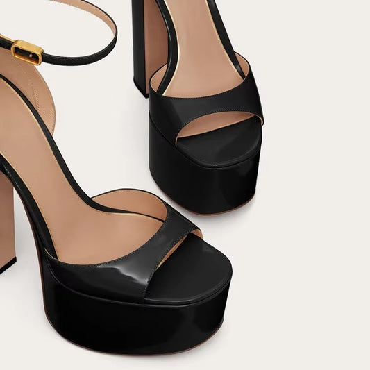 Women's Thick Heel Square Head Buckle Waterproof