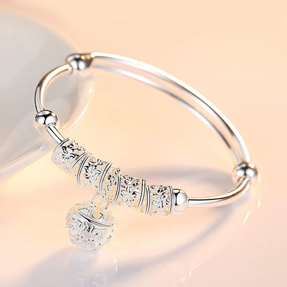 Fine 925 Sterling Silver hollow Bells ball bangles adjustable Bracelets
