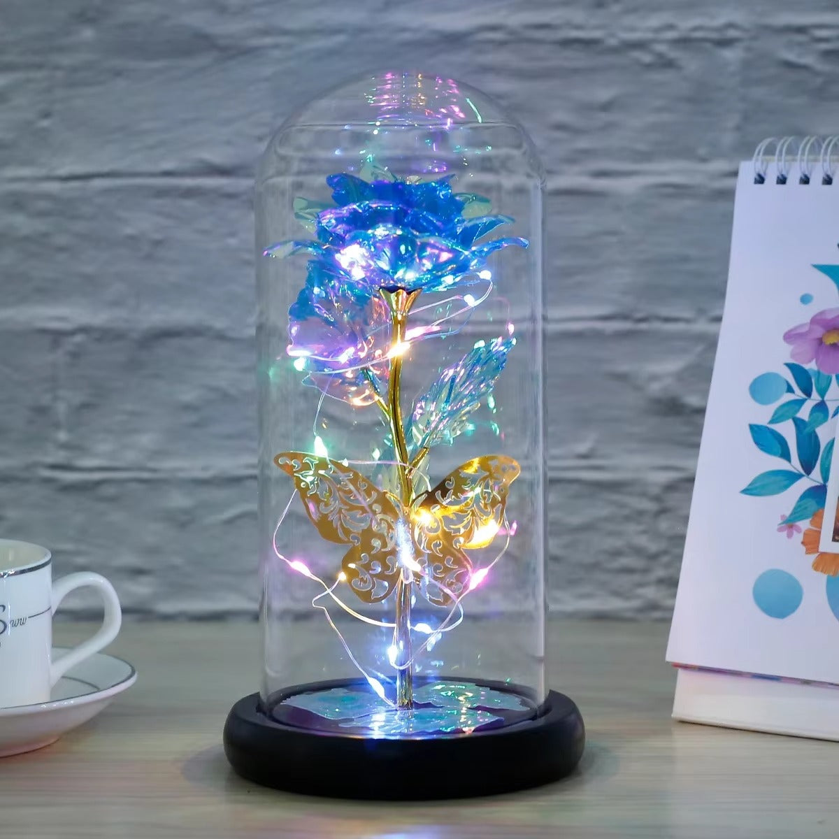 Rose Light Artificial Galaxy Rose Lamp with Butterfly