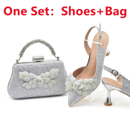 Wedding Party Shoes and Bags Set with Rhinestone