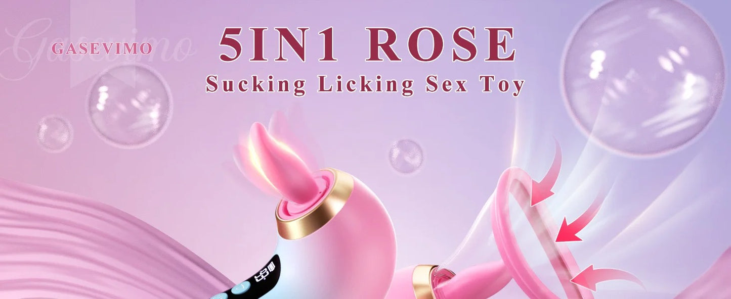 Tongue Licking Clitoris Sucker Vibrator 5 in 1 Nipple Vagina Massager