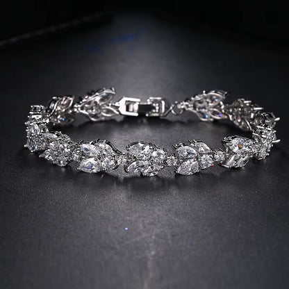 Emmaya High Quality Clear White Cubic Zirconia Leaf Pattern Bracelets