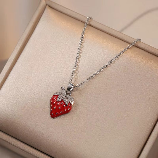 Simplified Forest Style Strawberry Titanium Steel Necklace