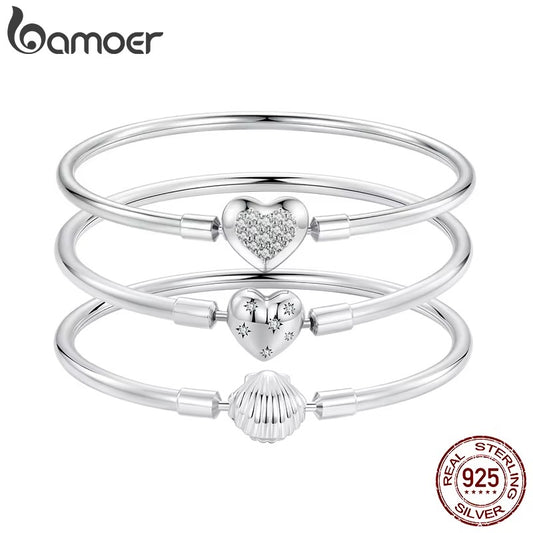 BAMOER Genuine 925 Sterling Silver Charm Glossy Bracelet
