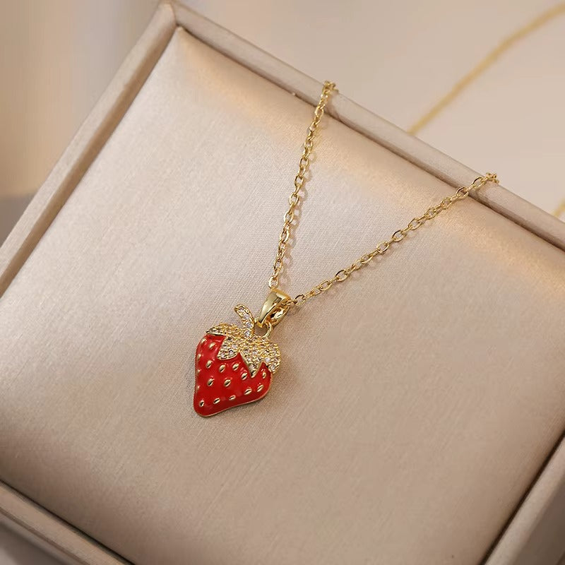 Simplified Forest Style Strawberry Titanium Steel Necklace