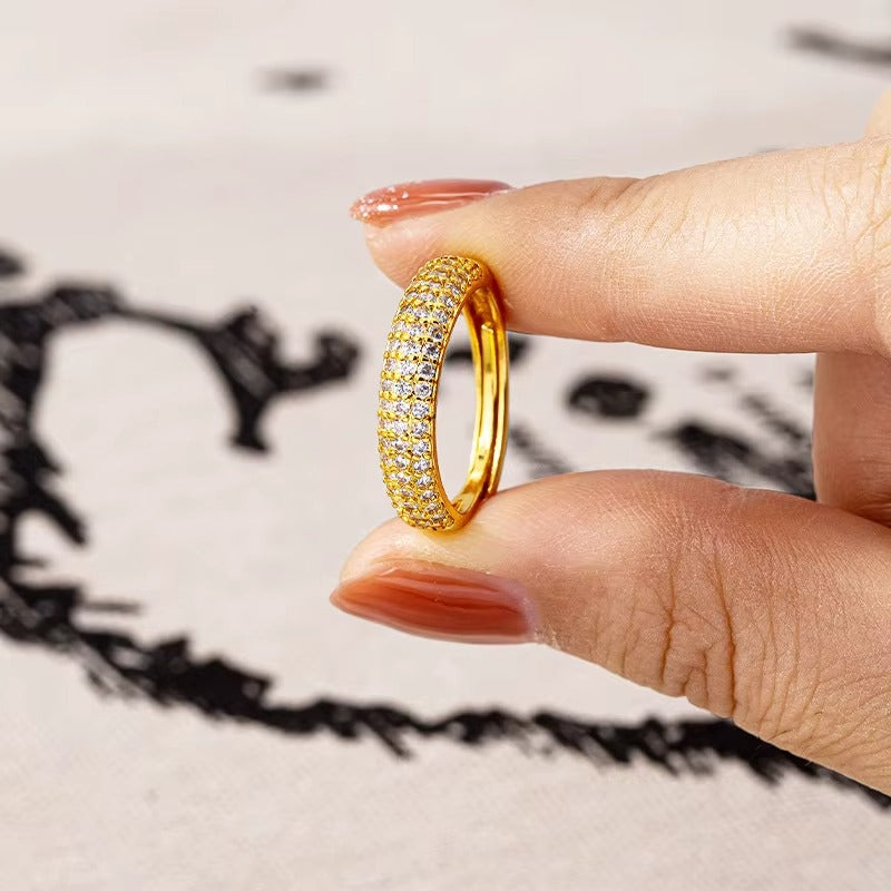 Luxury 24K 9999 Pure Gold real gold Women's Diamond-encrusted Gipsophila Adjustable Ring