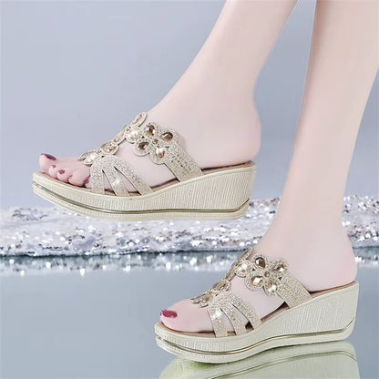 Summer Crystal Shoes Peep Toe Flat Sandals Zapatos Mujer