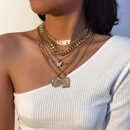 7 Pcs Fashion Punk Gold Color Pendant Chain Necklace