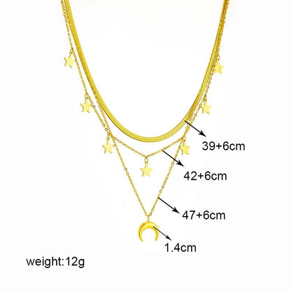 Multilayer Chain Moon Star Tassel Pendant Long Necklace