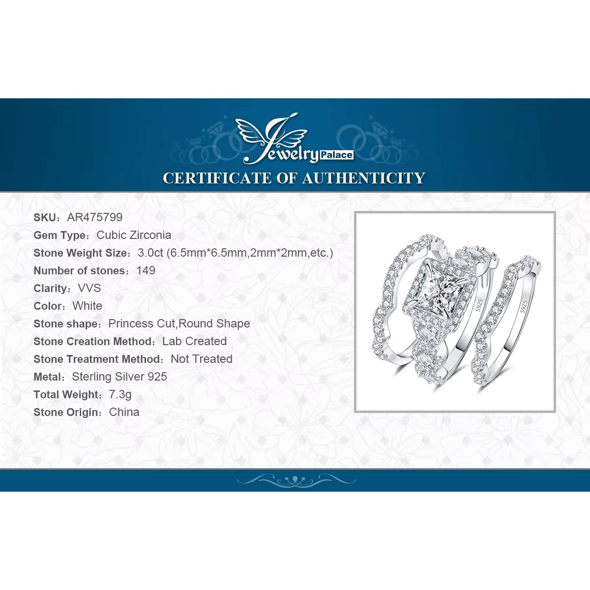 JewelryPalace 3Pcs 925 Sterling Silver Halo