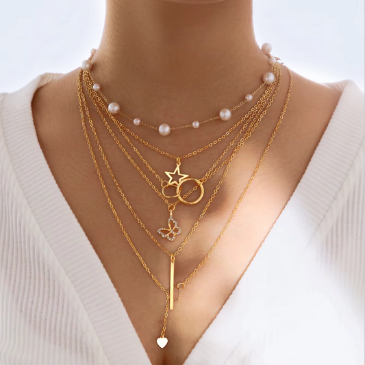 7 Pcs Fashion Punk Gold Color Pendant Chain Necklace