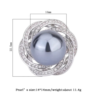 Luxury 14MM White Black Big Pearl Adjustable Flower Ring