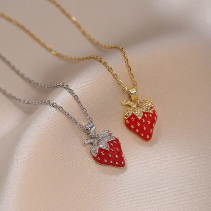 Simplified Forest Style Strawberry Titanium Steel Necklace