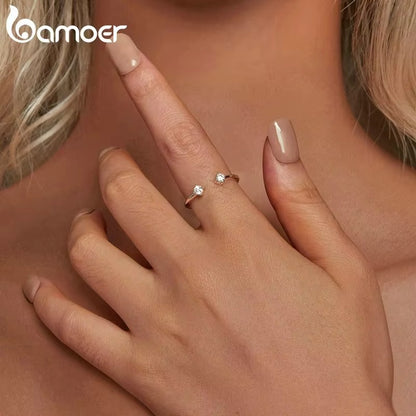 BAMOER Moissanite White Gold Plated Adjustable Ring