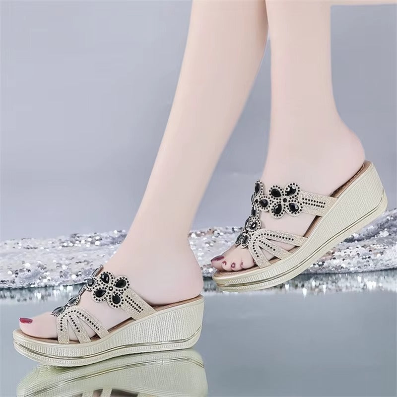Summer Crystal Shoes Peep Toe Flat Sandals Zapatos Mujer