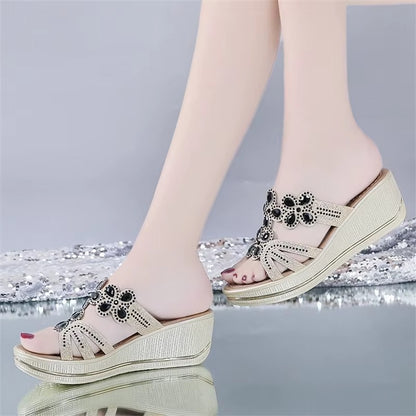 Summer Crystal Shoes Peep Toe Flat Sandals Zapatos Mujer