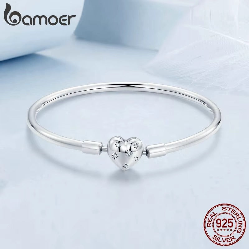 BAMOER Genuine 925 Sterling Silver Charm Glossy Bracelet