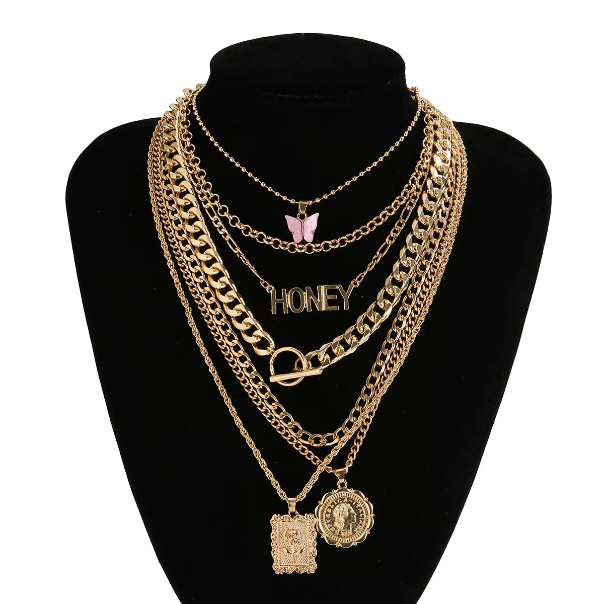 7 Pcs Fashion Punk Gold Color Pendant Chain Necklace