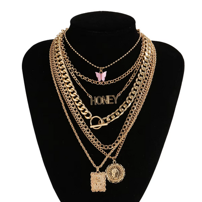 7 Pcs Fashion Punk Gold Color Pendant Chain Necklace