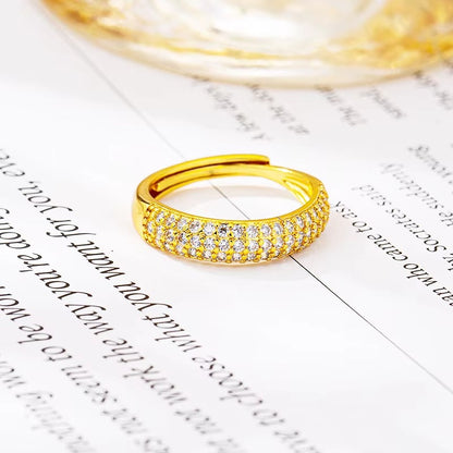 Luxury 24K 9999 Pure Gold real gold Women's Diamond-encrusted Gipsophila Adjustable Ring