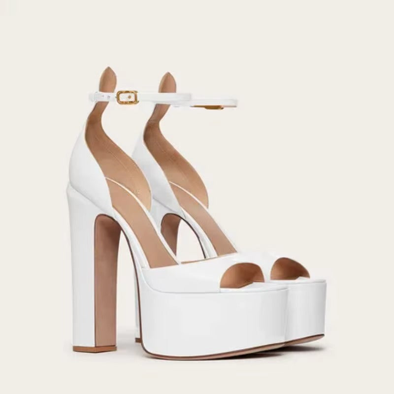 Women's Thick Heel Square Head Buckle Waterproof