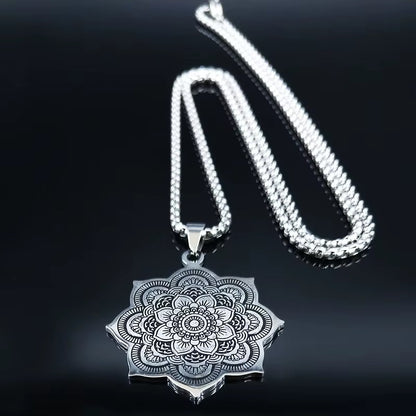 Mandala Flower of Life Stainless Steel Datura Stramonium Necklace
