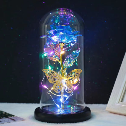 Rose Light Artificial Galaxy Rose Lamp with Butterfly