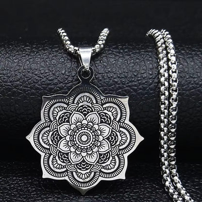Mandala Flower of Life Stainless Steel Datura Stramonium Necklace