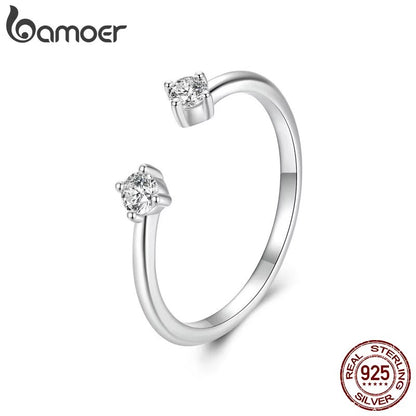 BAMOER Moissanite White Gold Plated Adjustable Ring