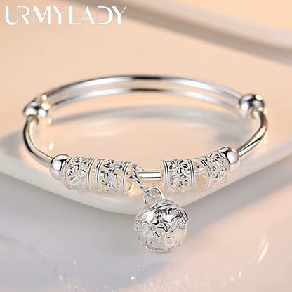 Fine 925 Sterling Silver hollow Bells ball bangles adjustable Bracelets