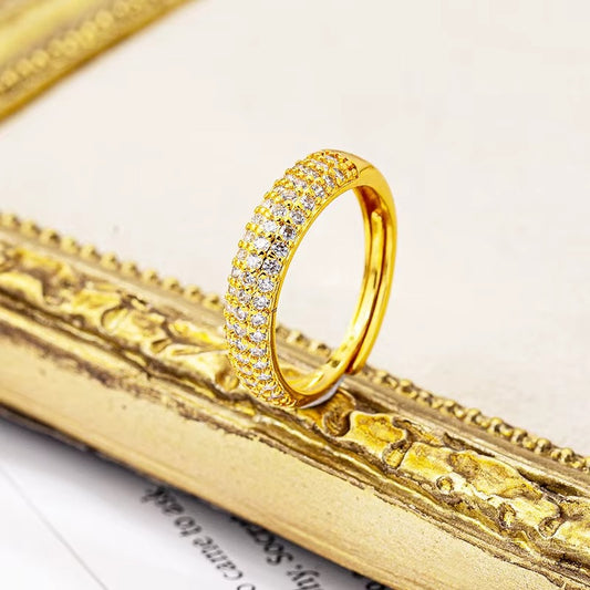 Luxury 24K 9999 Pure Gold real gold Women's Diamond-encrusted Gipsophila Adjustable Ring