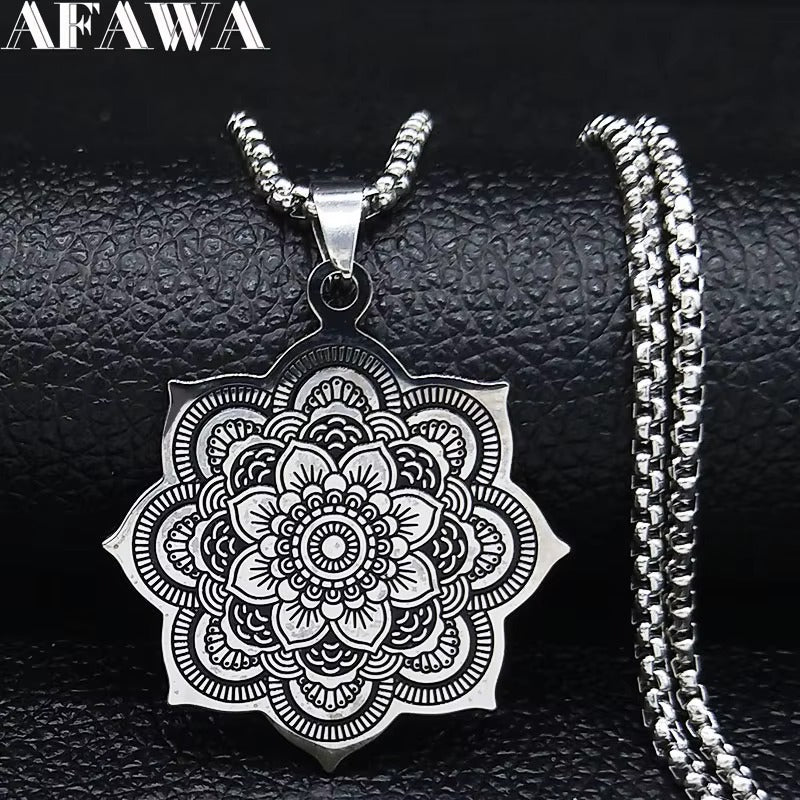 Mandala Flower of Life Stainless Steel Datura Stramonium Necklace