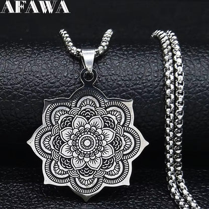 Mandala Flower of Life Stainless Steel Datura Stramonium Necklace