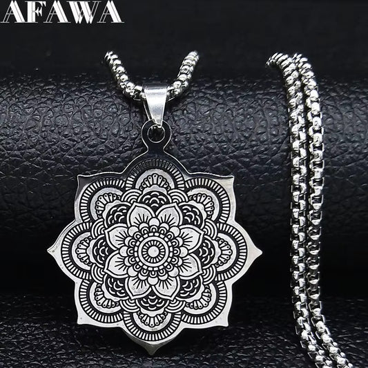 Mandala Flower of Life Stainless Steel Datura Stramonium Necklace