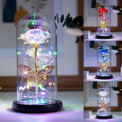 Rose Light Artificial Galaxy Rose Lamp with Butterfly
