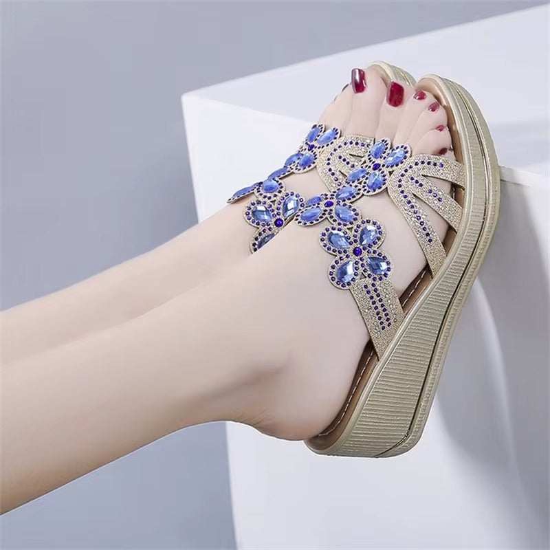 Summer Crystal Shoes Peep Toe Flat Sandals Zapatos Mujer
