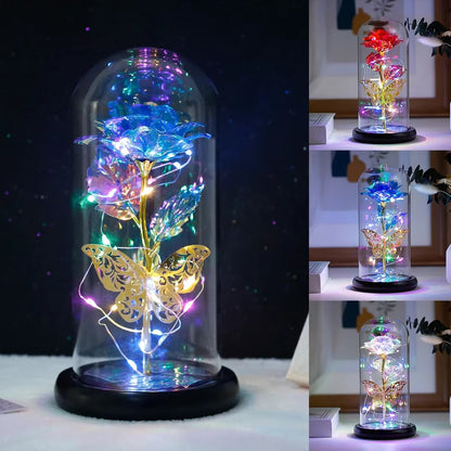 Rose Light Artificial Galaxy Rose Lamp with Butterfly