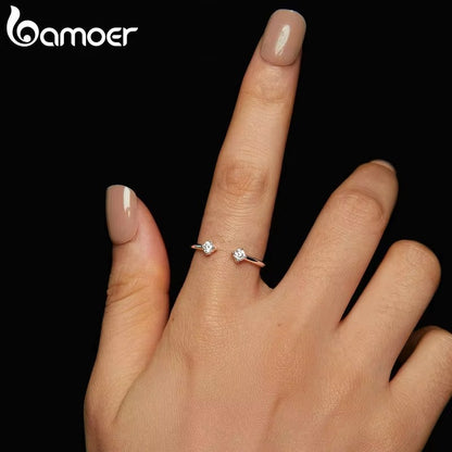 BAMOER Moissanite White Gold Plated Adjustable Ring