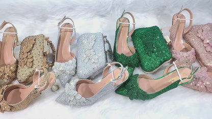 Wedding Party Shoes and Bags Set with Rhinestone
