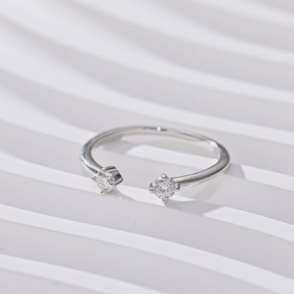 BAMOER Moissanite White Gold Plated Adjustable Ring