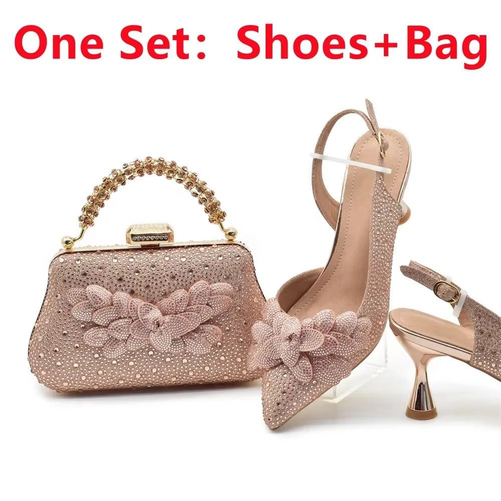 Wedding Party Shoes and Bags Set with Rhinestone