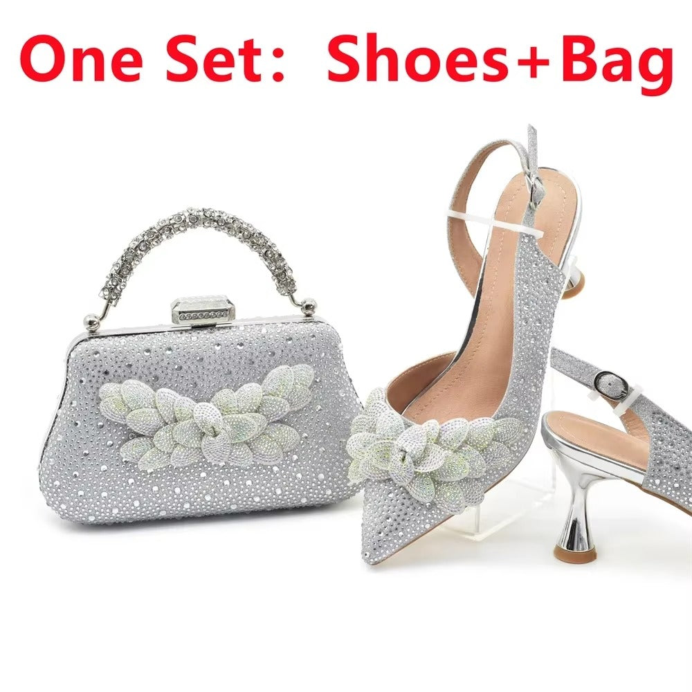 Wedding Party Shoes and Bags Set with Rhinestone