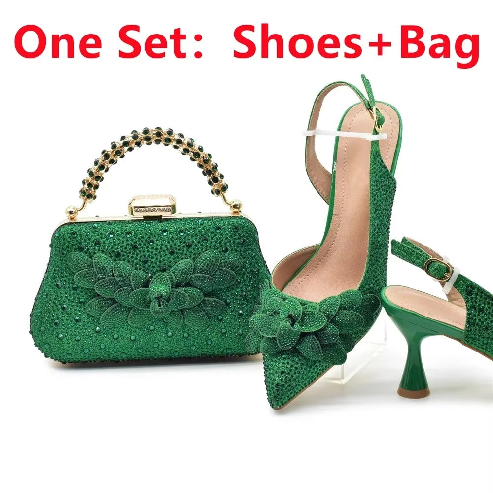 Wedding Party Shoes and Bags Set with Rhinestone
