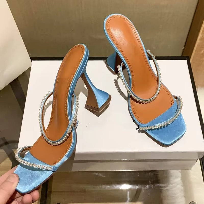 2025 Summer New Square Toe Open Toe Rhinestone
