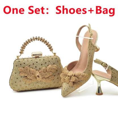 Wedding Party Shoes and Bags Set with Rhinestone